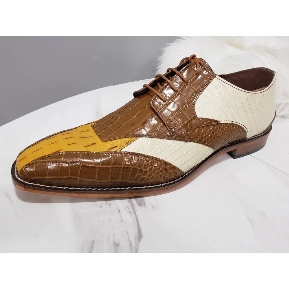 NEW NO BOX SIZE 13 WIDE Stacy Adams Tristano Men's Oxford‎ BROWN TAN white croc